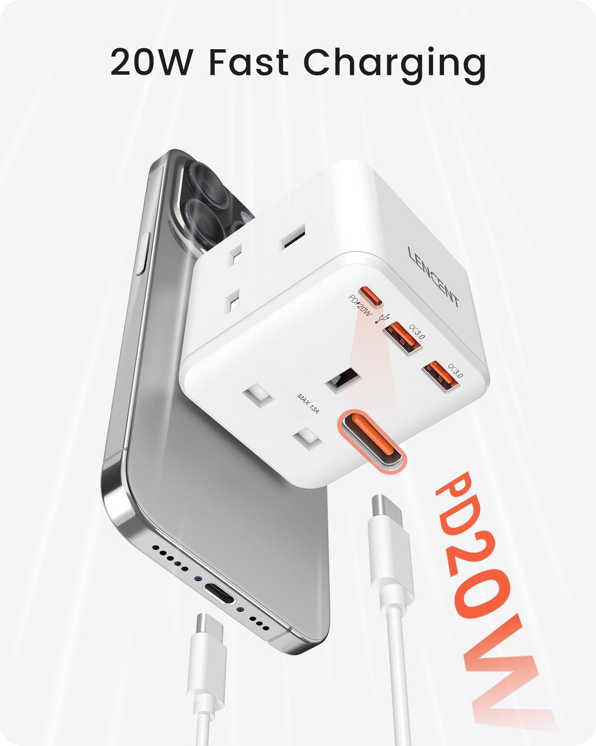 LENCENT Multi Plug Extension with 2 USB, 3 Way 3 Plugs Socket Adapter