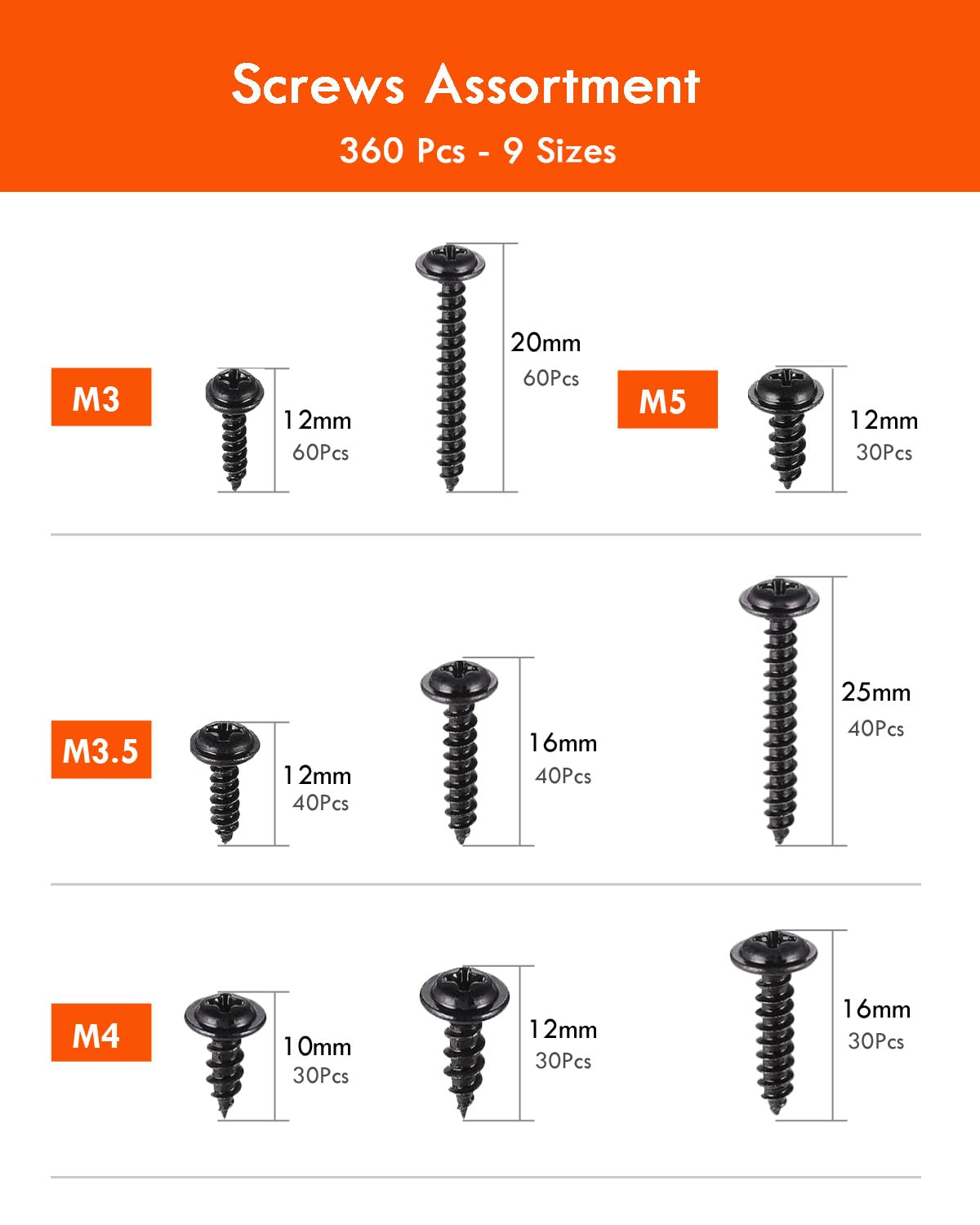 Wood Screws 800PCS Assortment, Countersunk Self Tapping Screws