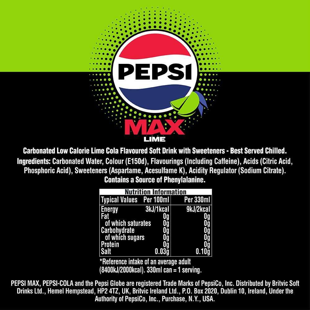 Pepsi Max Caffeine Free Cola | 330ml Can | 8 Pack