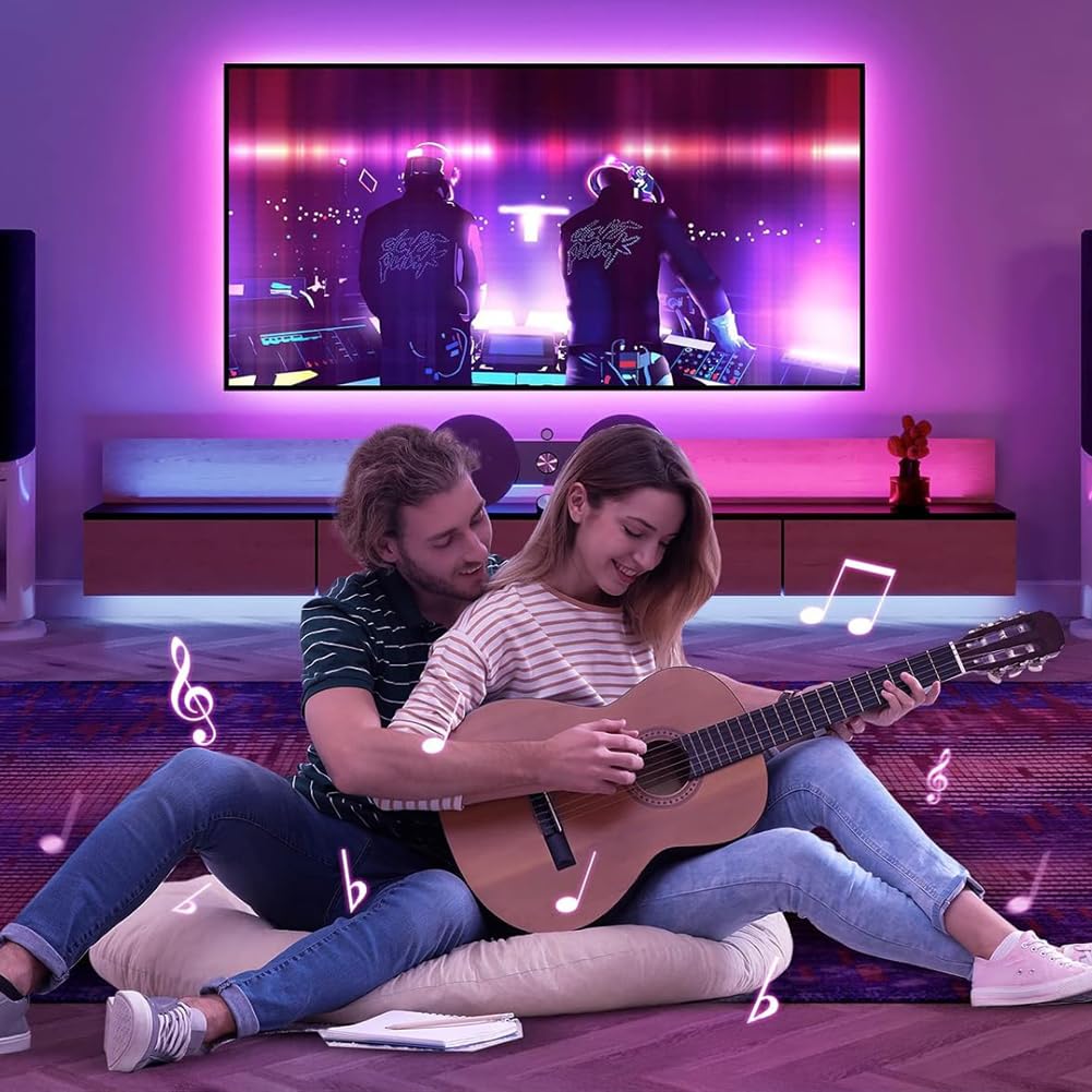 Led Strip Lights 1M/3.28ft, TV LED Backlight with Smart App Control Remote, 5050 RGB Music Sync Colour Changing, USB Smart LED Strip Light for TV,Computer, Monitor, Bedroom, Party and Home Decoration
