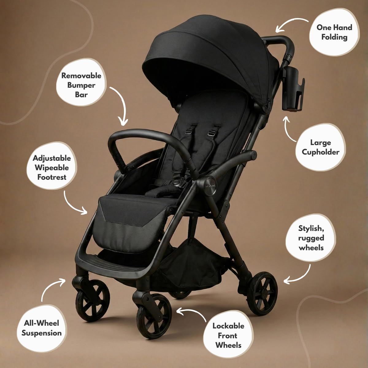 Venture Avio Stroller – Lightweight Compact Pushchair for Toddlers up to 4 Years – Travel Baby Stroller with Raincover, Cup Holder, Large Basket (Truffle)
