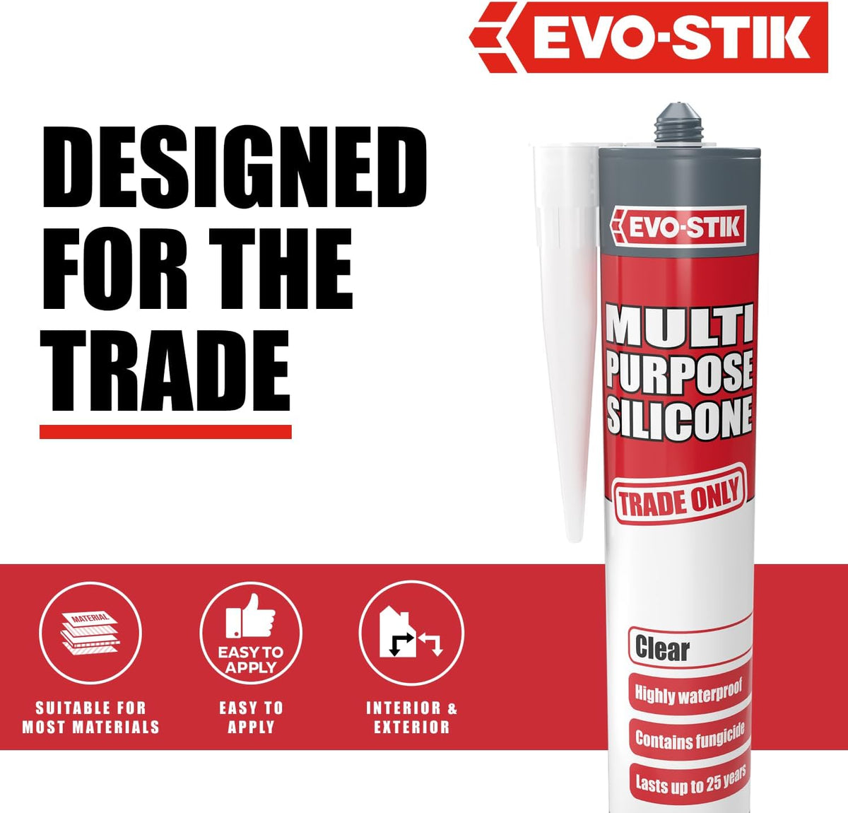 EVO-STIK Multipurpose Silicone Sealant Clear - Waterproof - Mould Resistant