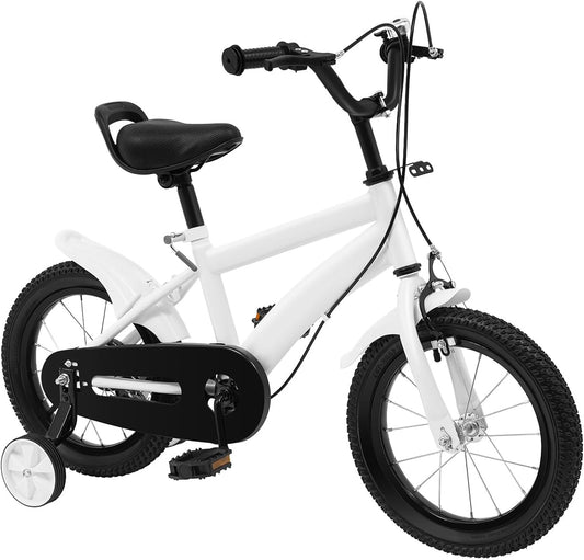 14 Inch Kids Bike, Children's Bicycle, Girls Boys Outdoor Cycling Bicycle, with Removable Training Wheels, Adjustable Seat Handlebars, Carbon Steel Frame, with Fenders and Bell, for 3-6 Years Old