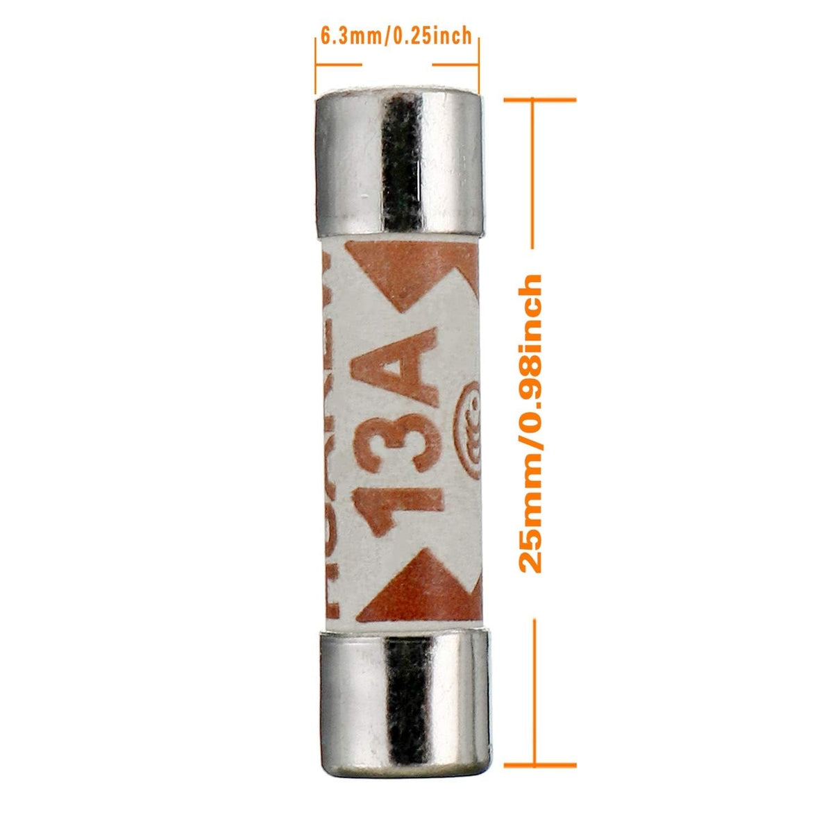 5 Values 100 Pcs 6.3x25 mm BS1362 1 3 5 10 13 A amp 240 V volt 0.248x0.984 Inch Ceramic Tube Fuses Assortment Kit