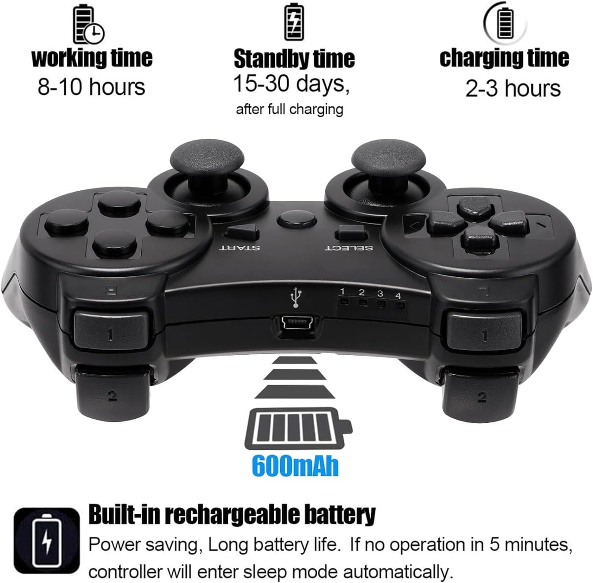 Diswoe Wireless Game Controller, Wireless Controller for P3 Double Shock Gaming Joystick 6-Achsen Bluetooth Gamepad Joystick with Charging Cable for P-3 gamepad for P3