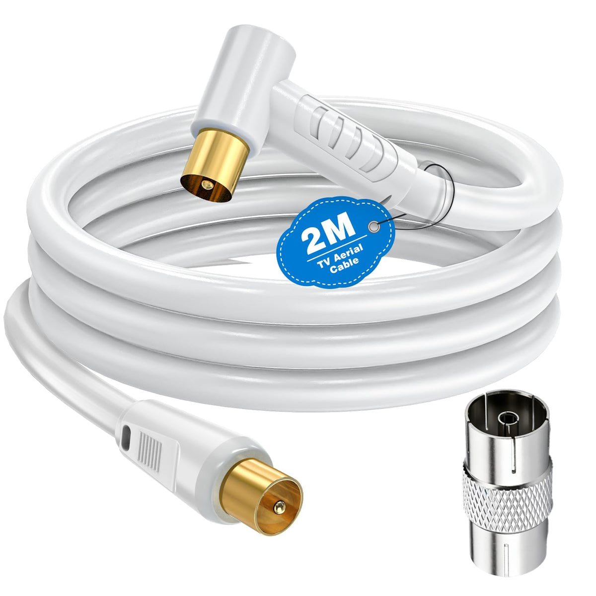 Ancable TV Aerial Cable with Coaxial Adapter 1M Black TV Ariel Lead