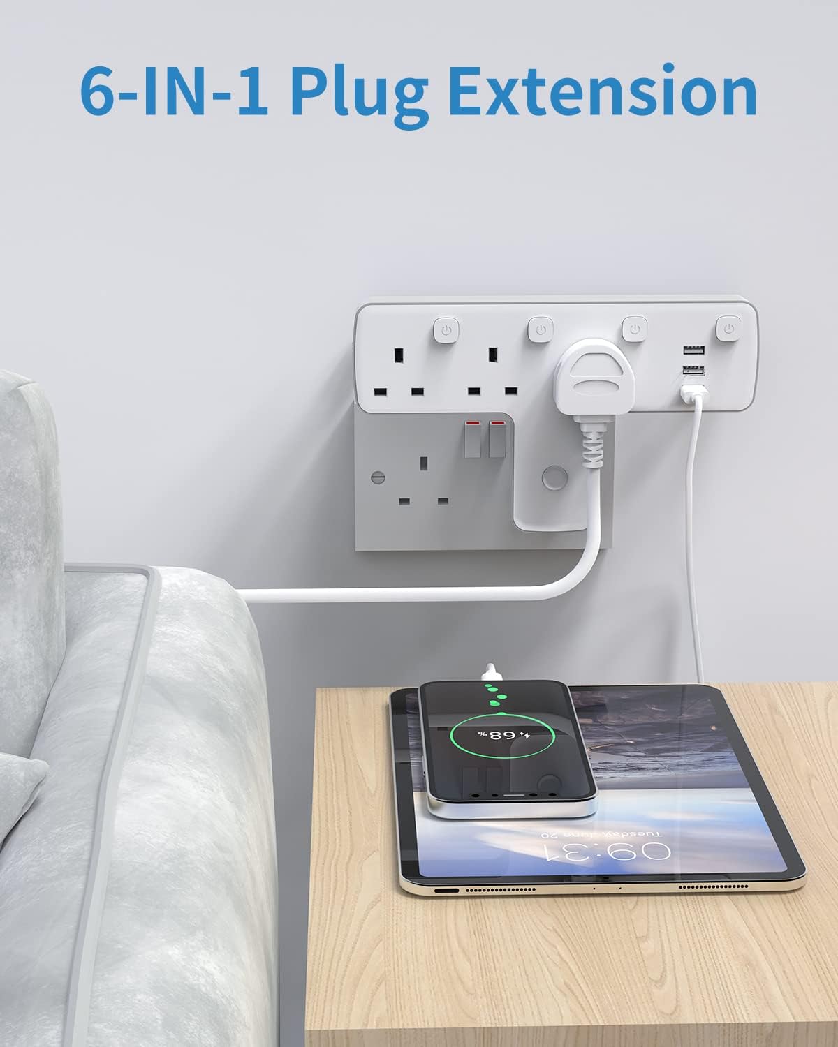 Plug Adapter, Mscien 3 Way Extension Plug with 3 USB, Plug Extension Socket with Independent Switches, Multi Plug Adaptor UK Built-in Surge Protector with 180 Degree Rotation Button