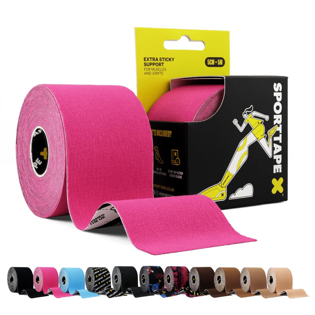 SPORTTAPE Kinesiology Tape, 5cm x 5m, Black - Waterproof, Hypoallergenic
