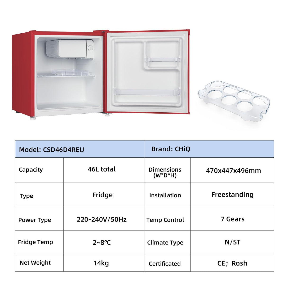 CHiQ 86L Compact Top Freezer Refrigerator with 85cm & LED Black