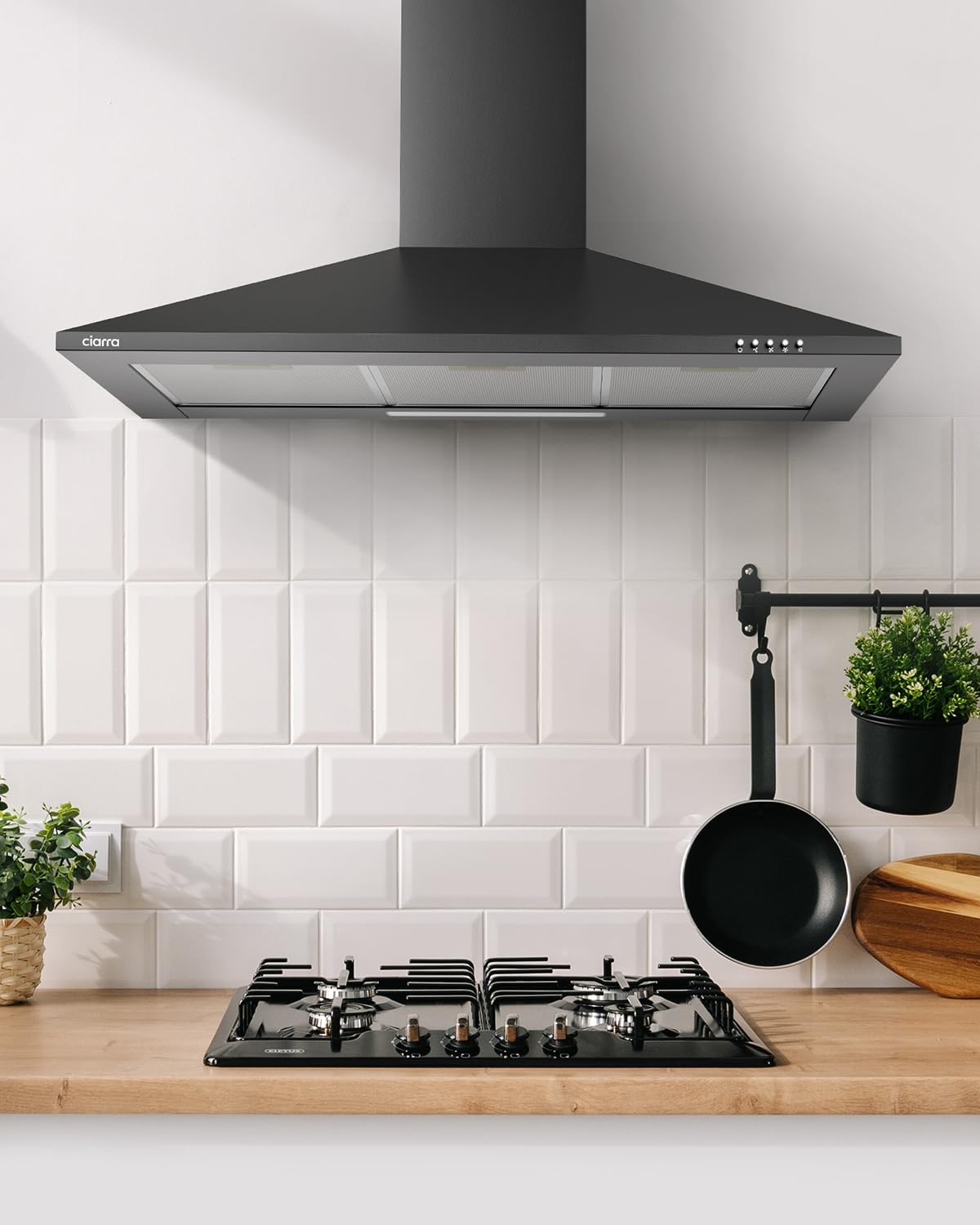 CIARRA 90cm Wall-Mount Cooker Hood 370m³/h Ducting & Recirculation CAS9201A