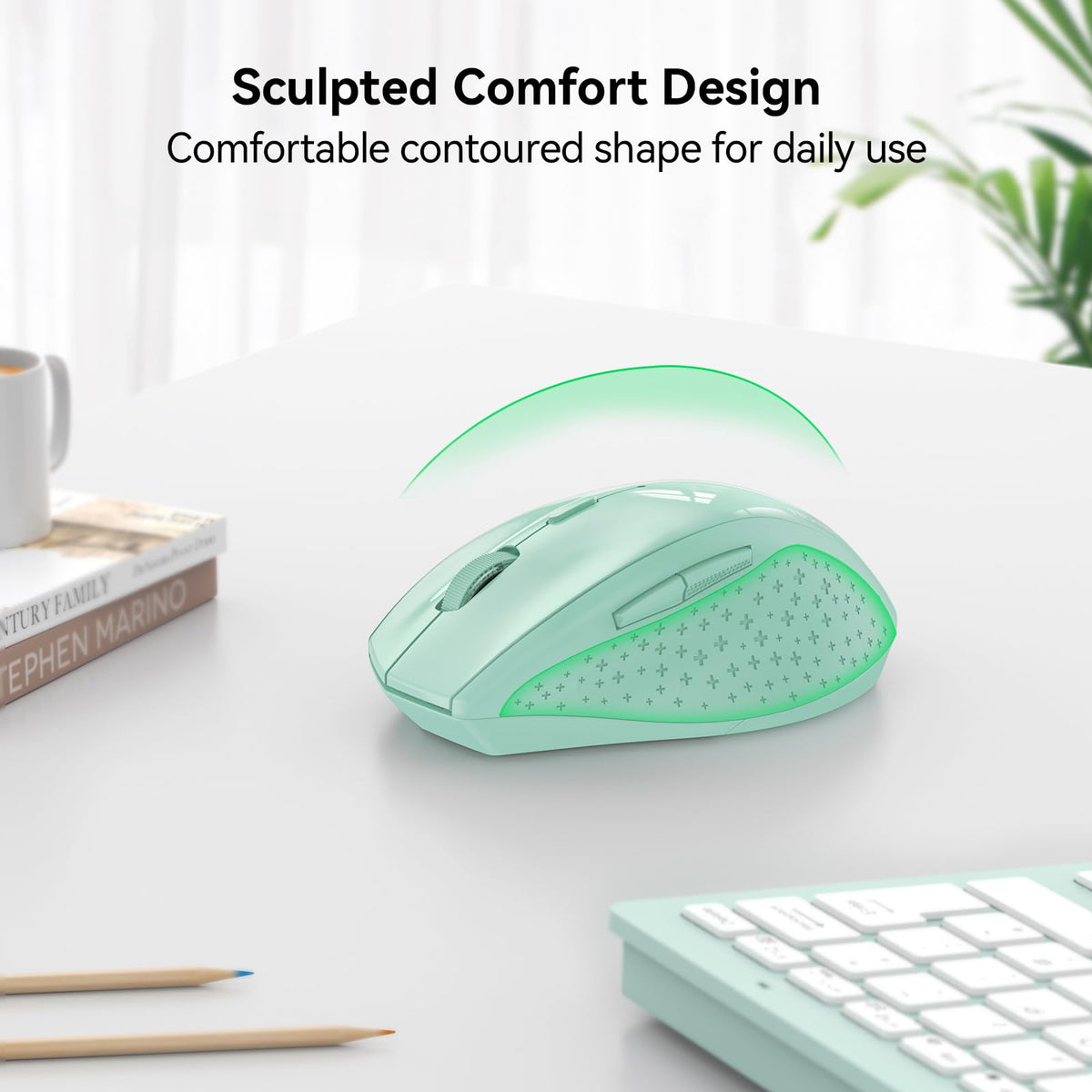 TECKNET Wireless Mouse for Laptop, 4800 DPI Optical Computer Mice with 6 Adjustable Levels, 30 Months Long Battery Life 2.4G Cordless USB Silent Mouse for Notebook, PC, Office Home Work -Grey
