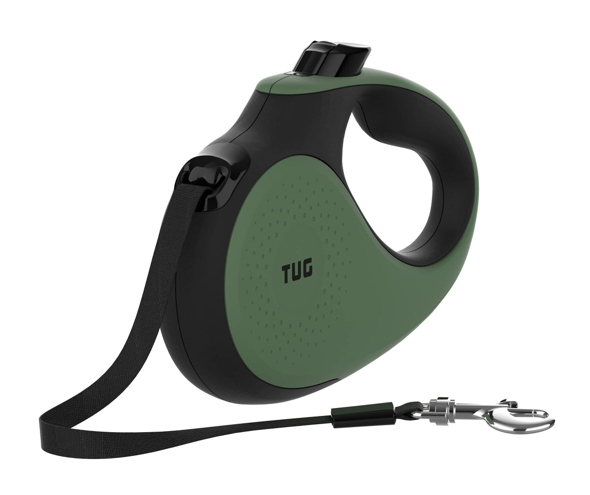 TUG 360° Tangle-Free Retractable Dog Lead for Up to 25 kg Dogs | 5 m Strong Nylon Tape | One-Handed Brake, Pause, Lock (Medium, White/Orange)