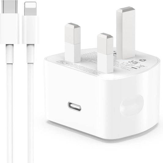 20W USB C Fast Charger With 2M Cable for iPhone 14/14 Plus/14 Pro/14 Pro Max/13 12 11 X XR XS SE 2020 8 7 6 6S Mini, Pad Pro, USBC PD Wall Charging Plug UK Type C Power Adapter and 6FT Cord