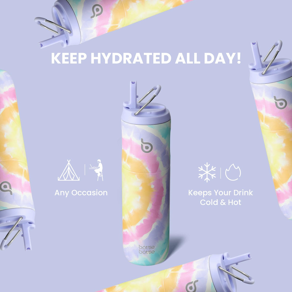 Bottle Bottle Stainless Steel Water Bottle 700ml with Straw and Lid Sports Insulated Metal Water Bottles with Handle(Black)