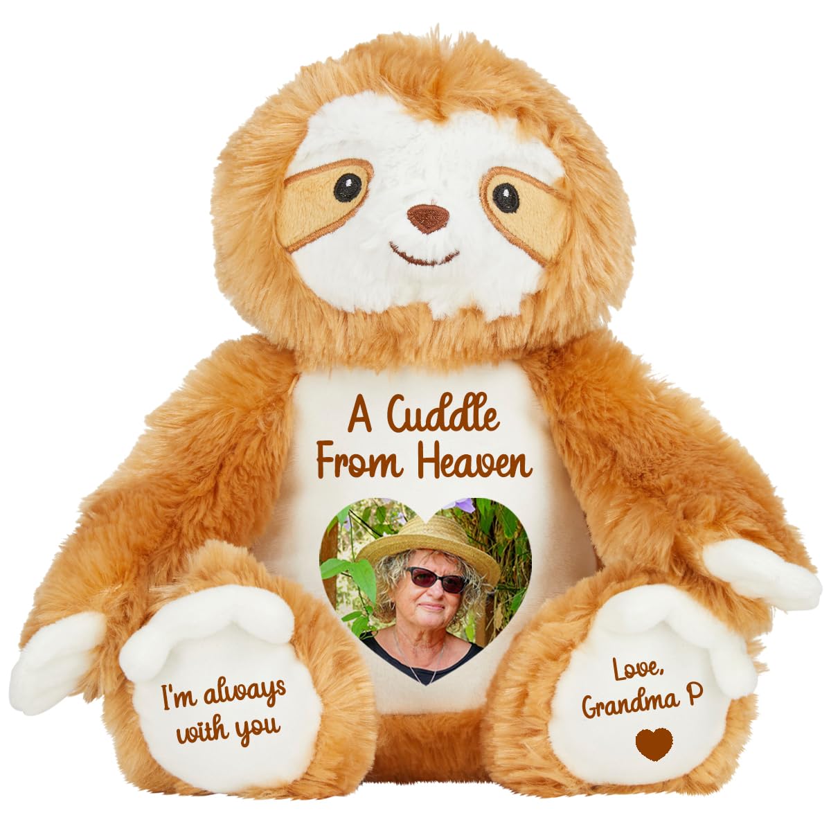 Personalised Memory Teddy Bear with Heart-Shaped Photo – “A Cuddle From Heaven” Keepsake Gift – 28 Bear Styles – Add Your Text & Choose Colour – Custom Memorial Bear (White Angel Teddy)