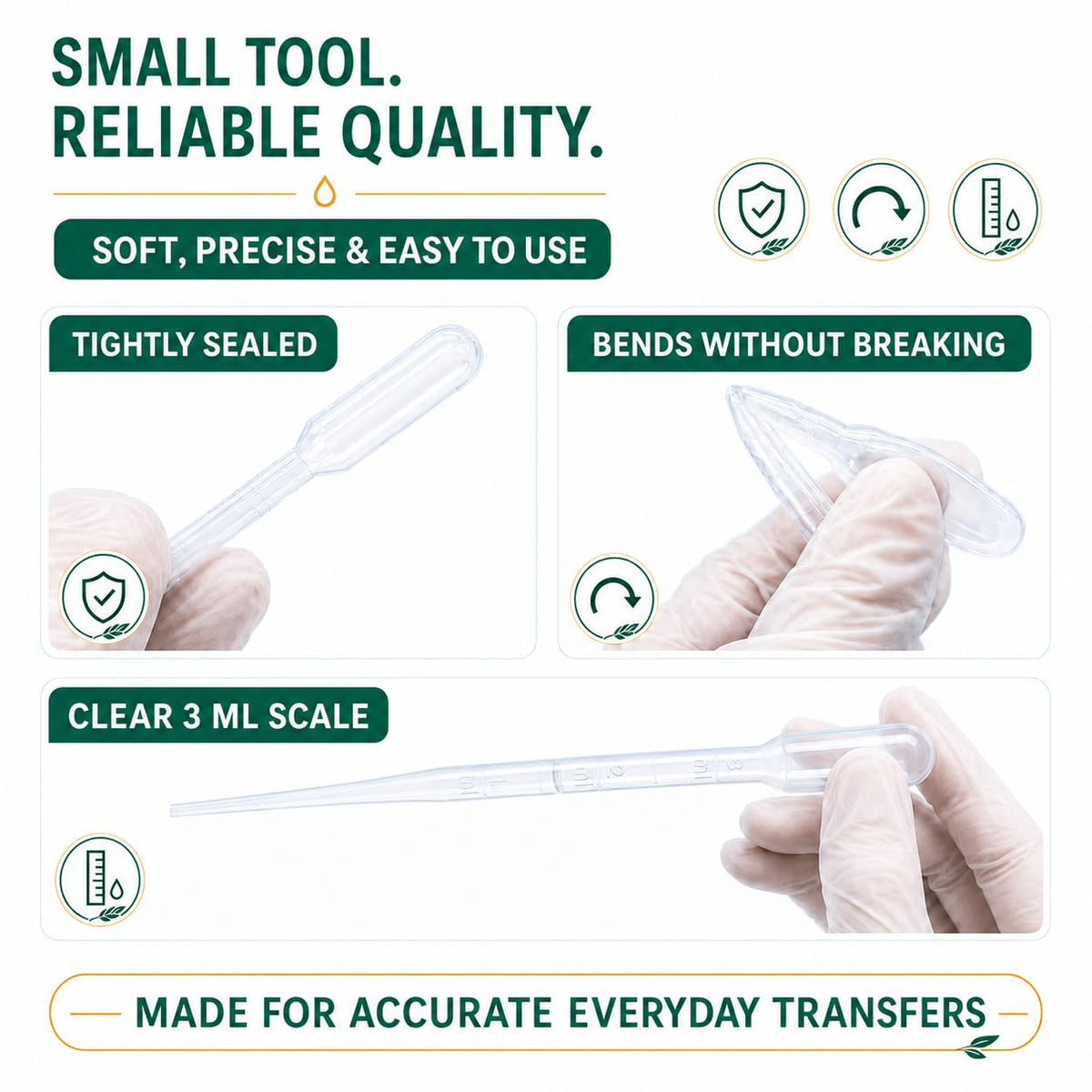 moveland 𝟭𝟬𝟬𝟬𝗣𝗰𝘀 𝟯𝗺𝗹 Dropper Pipettes- Plastic Transfer Pipette for Lab Science, Essential Oil, DIY Art, Medicine - Excellent Suction Without Leakage