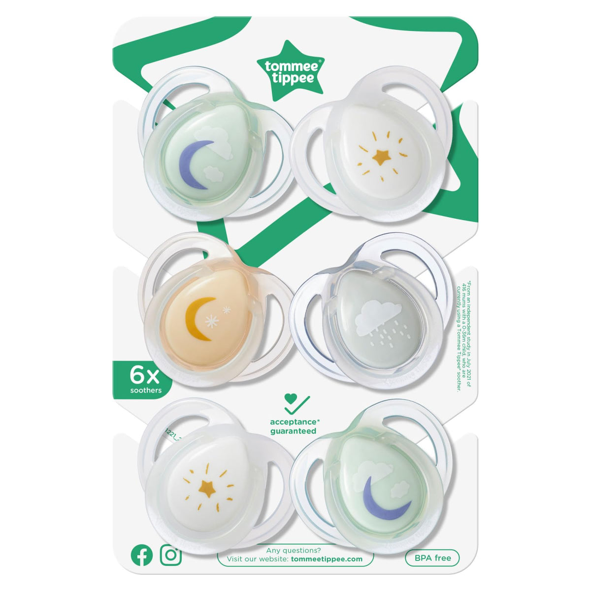 Tommee Tippee Ultra-Light StayPut Night Glow Soother 0-6m Pack of 2