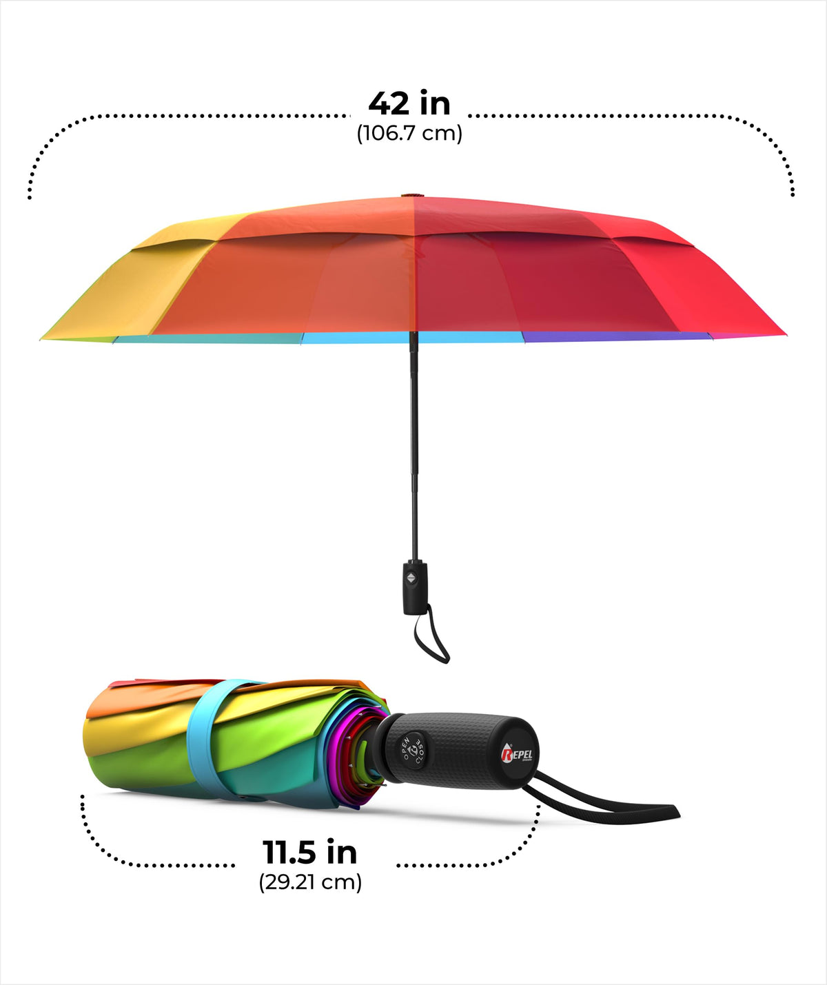 Repel Windproof Travel Umbrella - Compact & Withstands Winds up to 100MPH, Strongest Premium Auto Folding Umbrella for Rain and Sun - Durable, Light & Portable for Women & Men, Fits Backpack & Cars