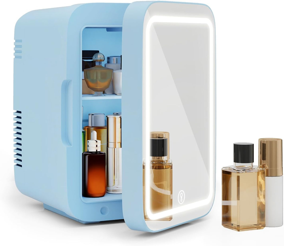 4 Liter Mini Fridge with Dimmable LED Mirror, AC/DC Skincare Fridge