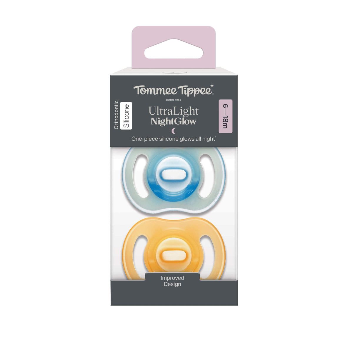 Tommee Tippee Ultra-Light StayPut Night Glow Dummy 6-18m Pack of 2