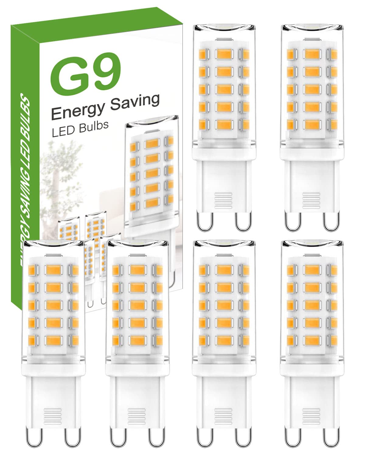 tuare G9 LED Bulbs Dimmable, 3000K G9 LED Bulbs Warm White Dimmable, 5W 560LM G9 LED, Energy Saving G9 LED Bulb Equivalent to 40W Halogen Bulb, No Flicker AC 220-240V for Chandelier, 6 Counts
