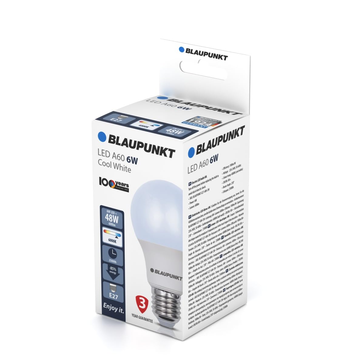 BLAUPUNKT E27 Classic Bulb A60 6W 600 Lumen 4000K Neutral White, 6-Pack
