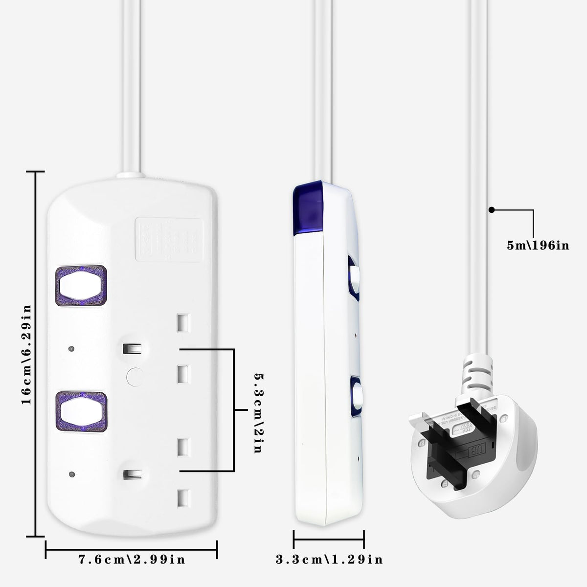 Extension Lead 5M, 4 Plug Extension Lead with Individual Switches(3250W)