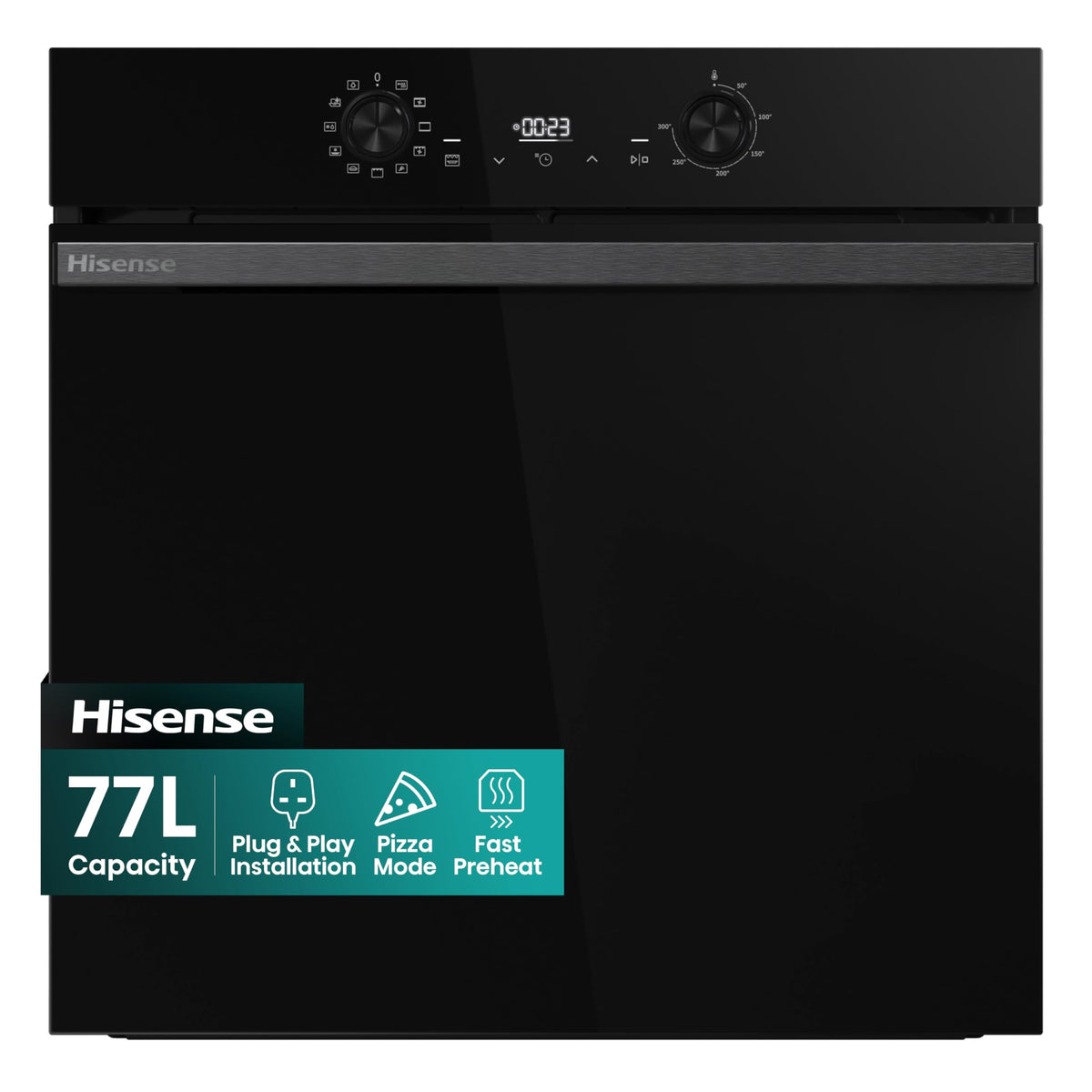 Hisense BI62020ABGUK - Built-in 60L Electric Single Oven - Black - 530x595x595 mm (DxWxH) - A Rated, Extra Large