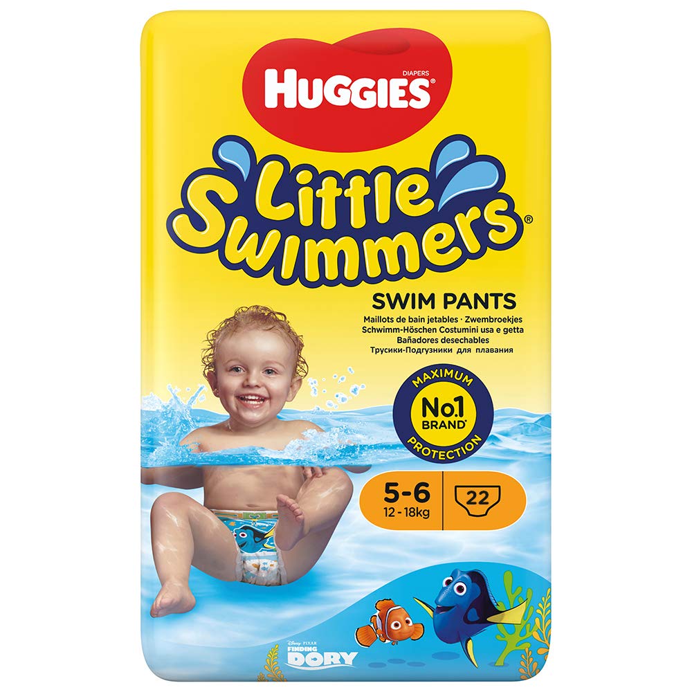 Huggies Little Swimmers, Swim Nappies, Size 5-6 - 33 Pants - Maximum Protection Swimming Nappies with Leak Guards - All-Round Stretchy Waistband