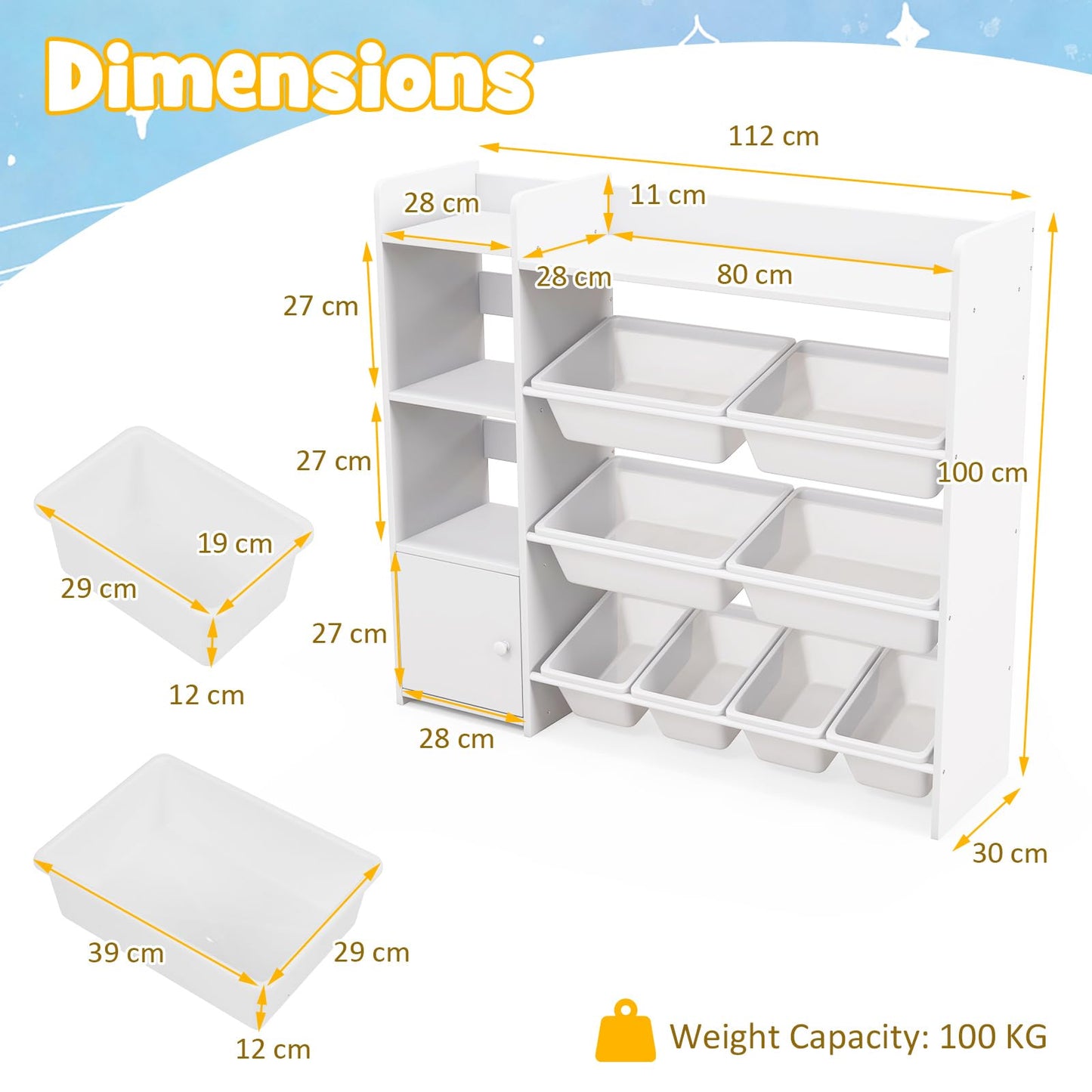 GYMAX Toy Storage Organizer, 4 Tiers Kids Bookshelf and Toy Storage Unit with 8 Bins, Open Shelves and Enclosed Cabinet, Children Bookcase for Playroom Bedroom Nursery (Pink)