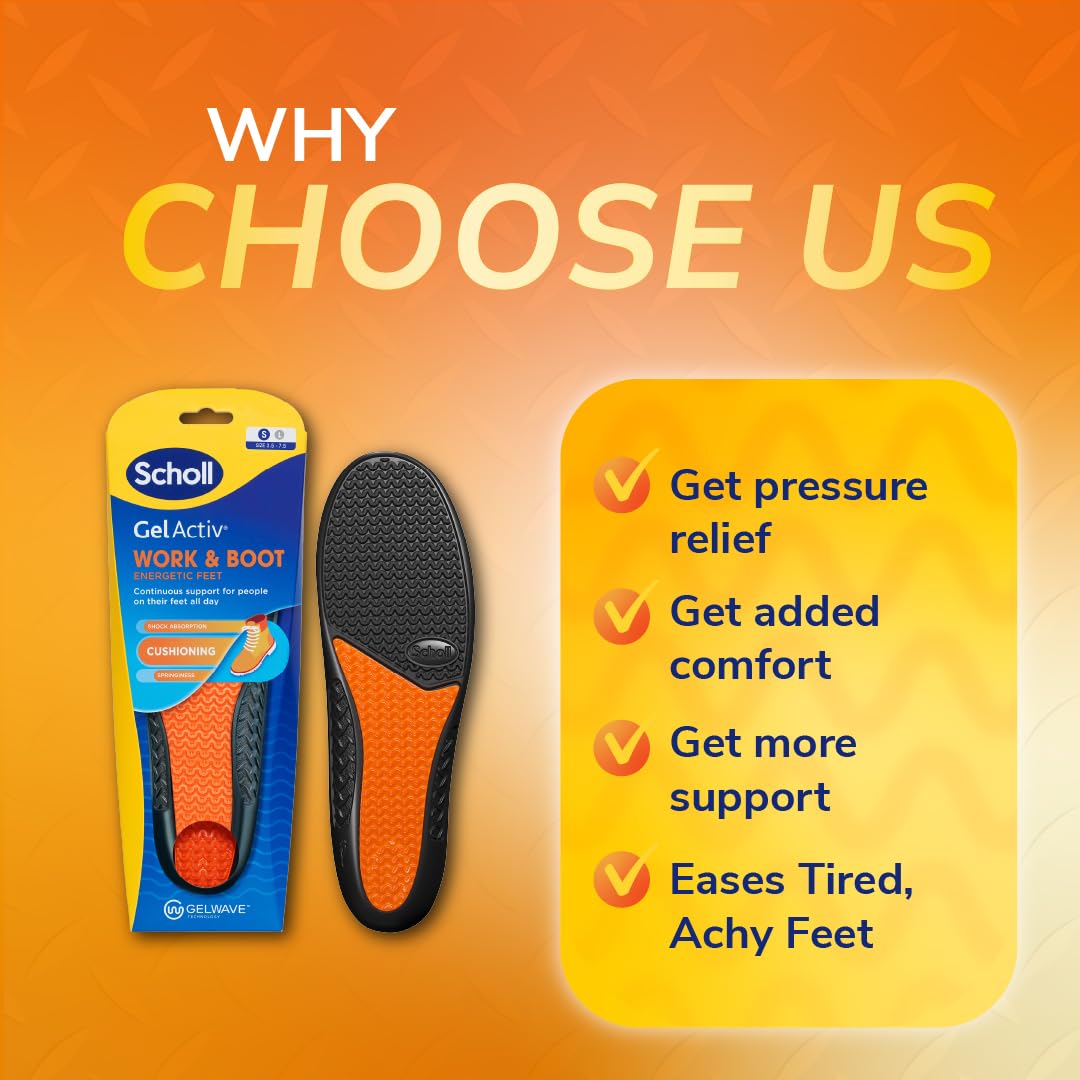 Scholl GelActiv Work & Boot Insoles for Men and Women, All Day Comfort at Work, Shock Absorption and Comfort Cushioning with GelWave Technology