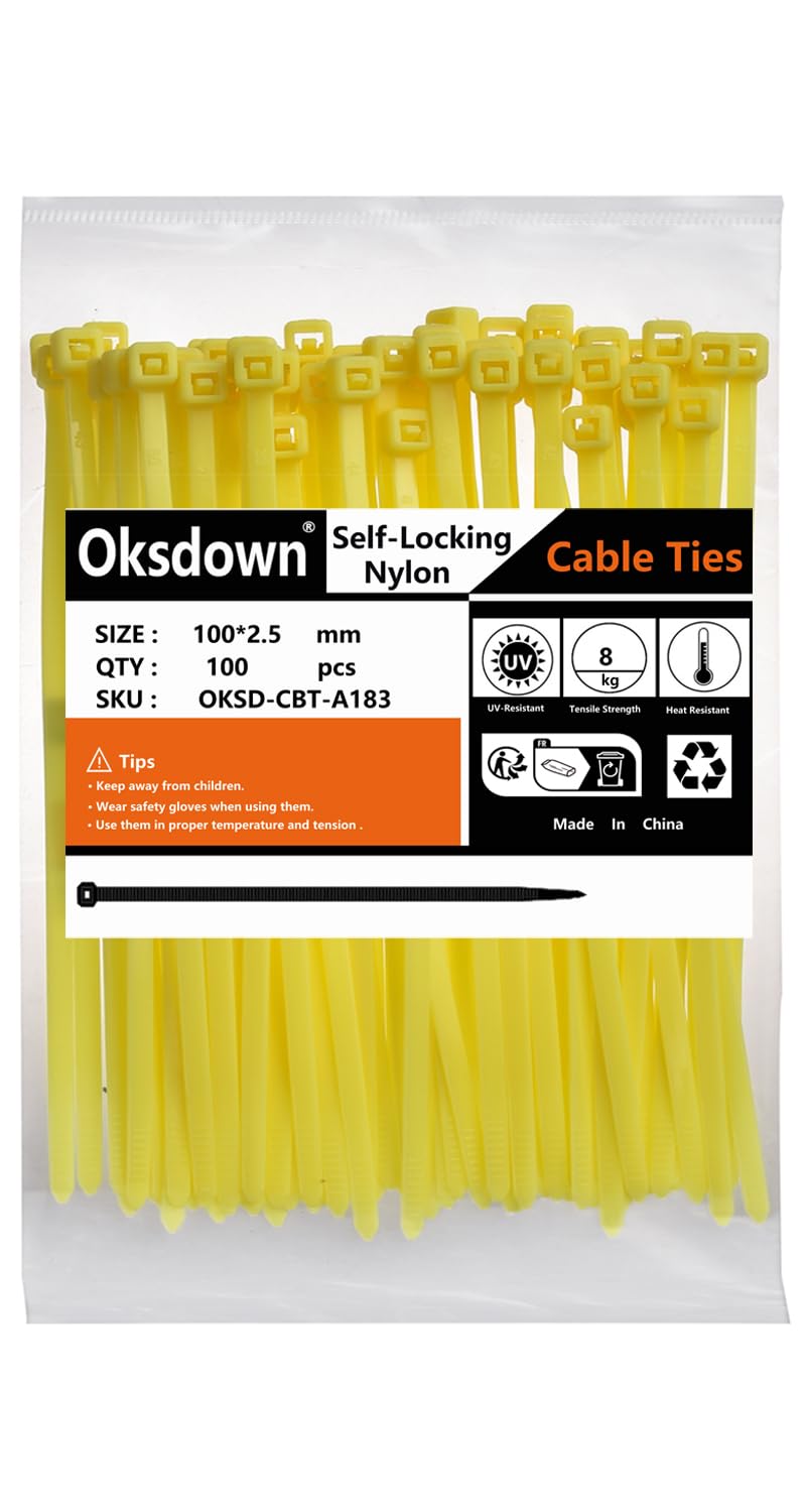 100 Pack Yellow Plastic Cable Ties 300mm×3.6mm Heavy Duty Strong Nylon Premium Self Locking 12 inch/30 cm Long Zip Tie Wraps