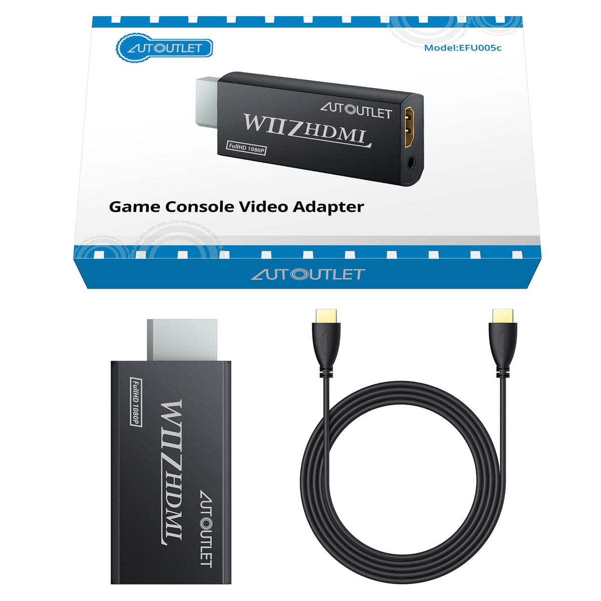 AUTOUTLET Wii to HDMI Converter 1080P 5ft/150 cm for Full HD Device, Adapter with HDMI Male Cable Output Compatible with Nintendo Wii, Wii U, HDTV, Monitor-Supports All Wii Display Modes
