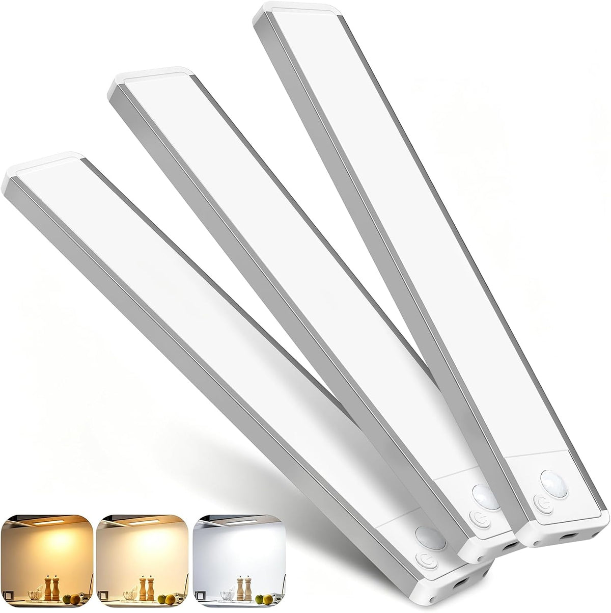 5-Pack Motion Sensor LED Under Cabinet Lights, 20cm Adjustable Kitchen Drawer Lighting with 3 Colour Temperatures for Wall Cabinets and Shelves