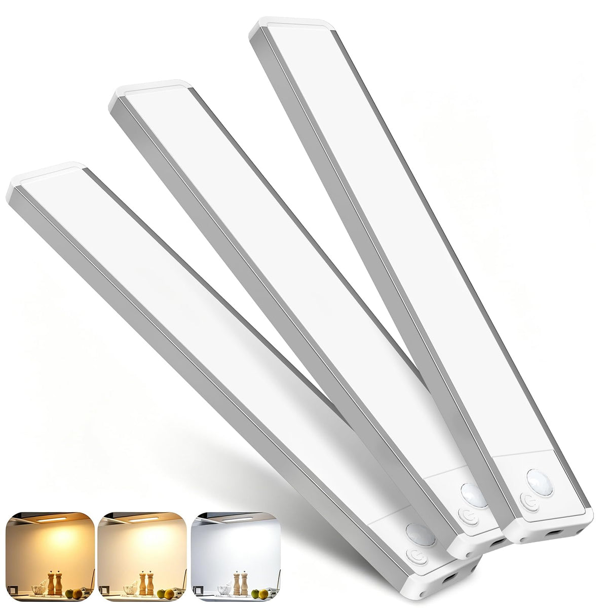 5-Pack Motion Sensor LED Under Cabinet Lights, 20cm Adjustable Kitchen Drawer Lighting with 3 Colour Temperatures for Wall Cabinets and Shelves