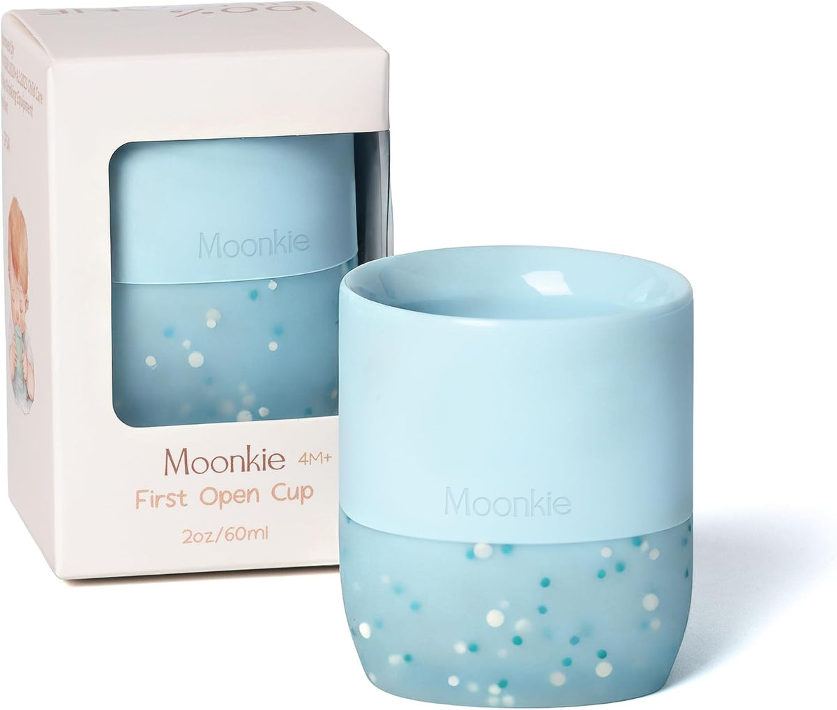 Moonkie Baby Cup | Silicone Open Cup Baby from 6 Months | Weighted Base (Anti-Tip) | BPA Free | Capacity Markings | 60ml (Ether)
