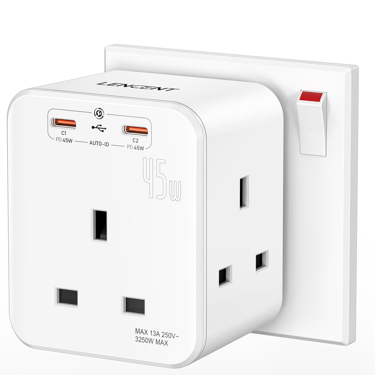 LENCENT Multi Plug Extension with 2 USB, 3 Way 3 Plugs Socket Adapter