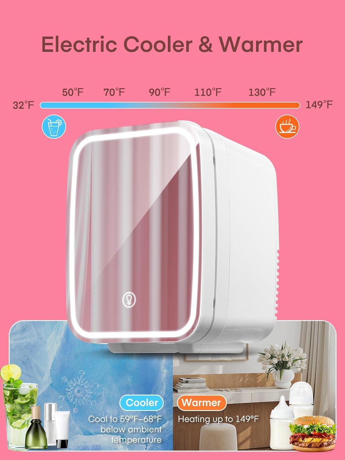 FOHERE Mini Fridge for Bedrooms, 5L/6 Can Portable Skincare Fridge
