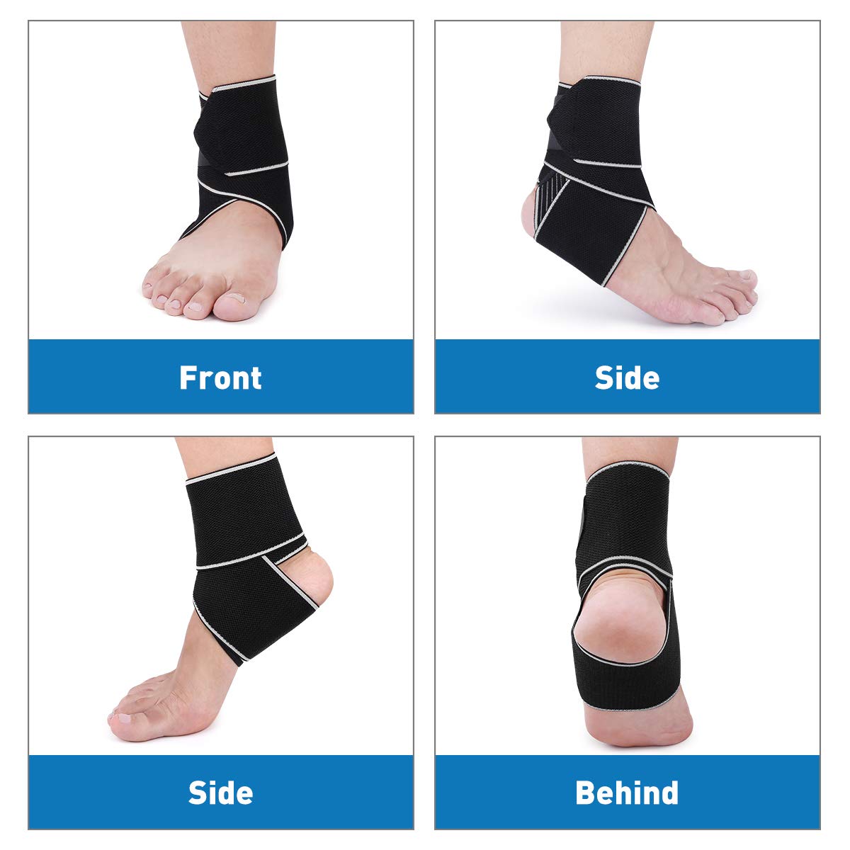 WASPO Ankle Support Brace - Adjustable Ankle Brace Wrap Strap for Sports Protect, Plantar Fasciitis, Achilles tendonitis, Ligament damage, Injury Recovery, One Size for Men Women 1 PC Blue