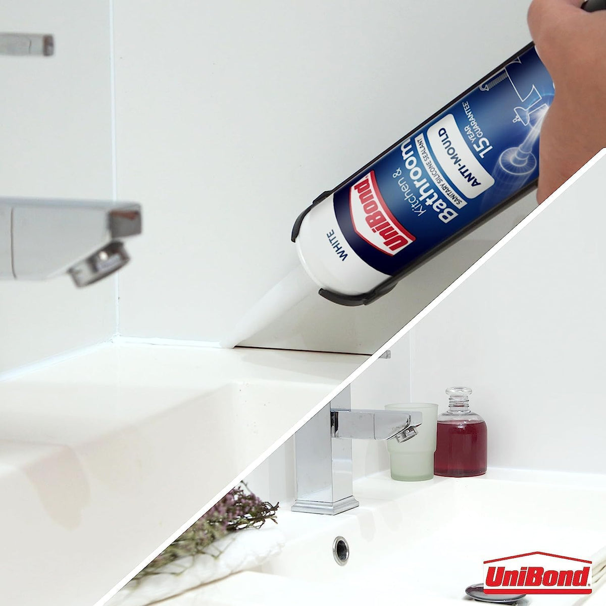 UniBond Kitchen & Bathroom Mould-Resistant White Sealant, 1 x 280 ml