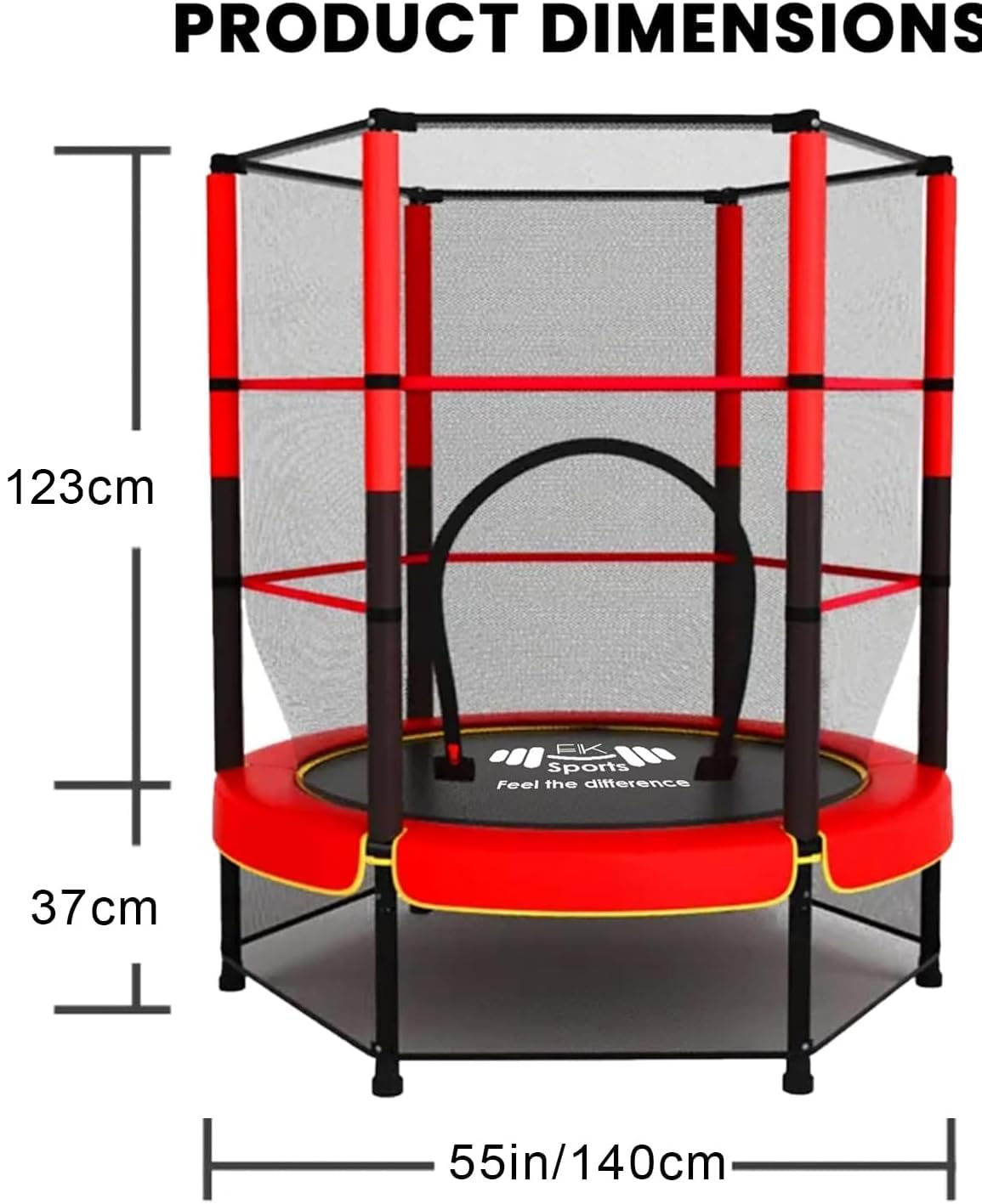 FK Sports 55" Kids Rebounder Trampoline with Safety Net — Bungee System, Max 100 kg
