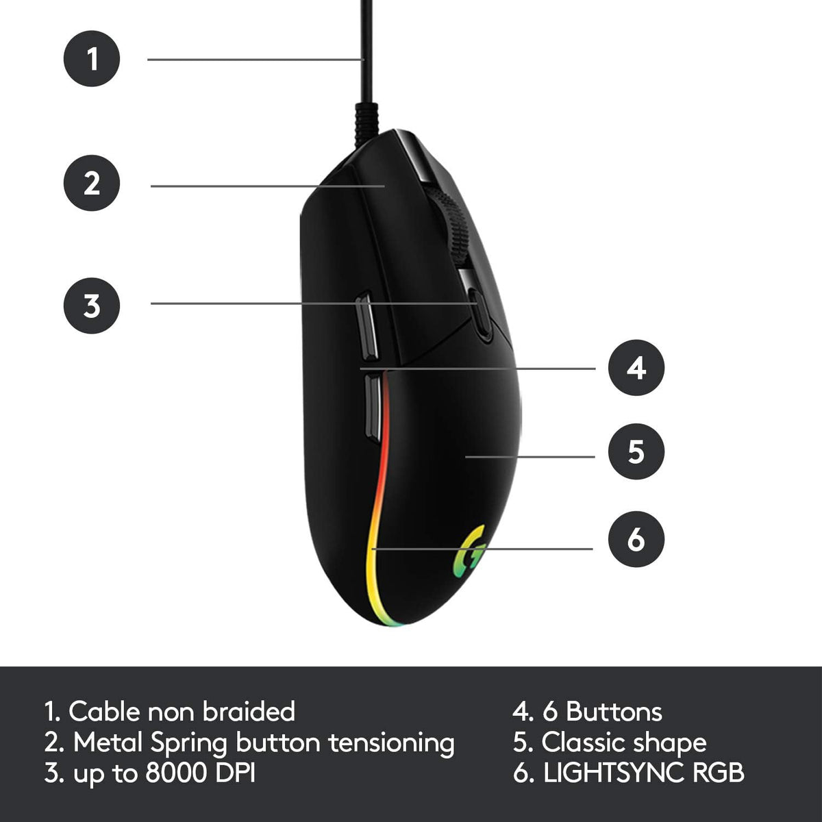 Logitech G203 LIGHTSYNC Gaming Mouse with Customizable RGB Lighting