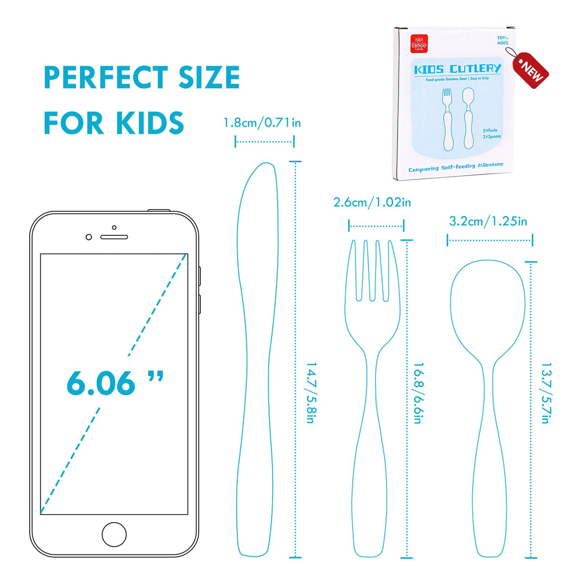Lehoo Castle Stainless Steel Toddler Cutlery Set, 6-Piece Dinosaur Design
