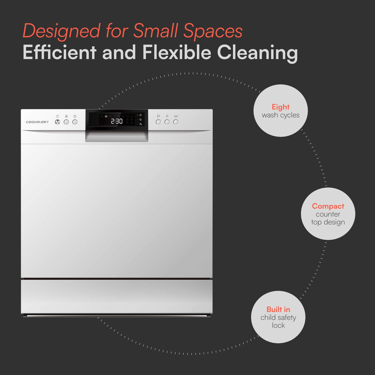 Cookology Mini Countertop Dishwasher - 8 Place Settings - Silver