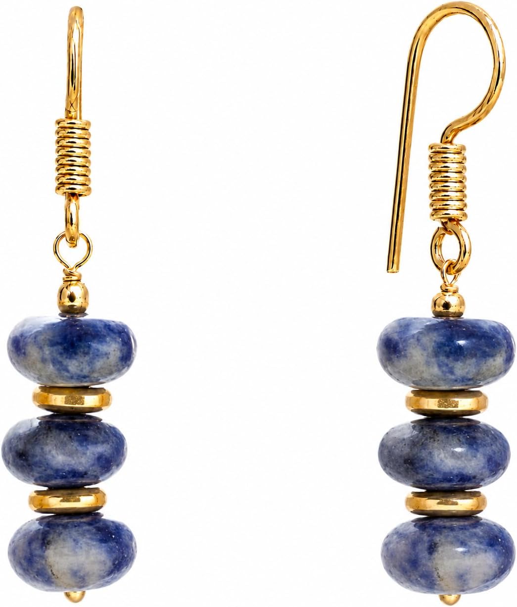 Gempires Natural Gemstone Rondelle Bead Earrings for Women | 8mm Beaded Drop Dangle Earrings | Gold Plated Hypoallergenic Hook Jewelry | Handmade Lightweight Crystal Earrings