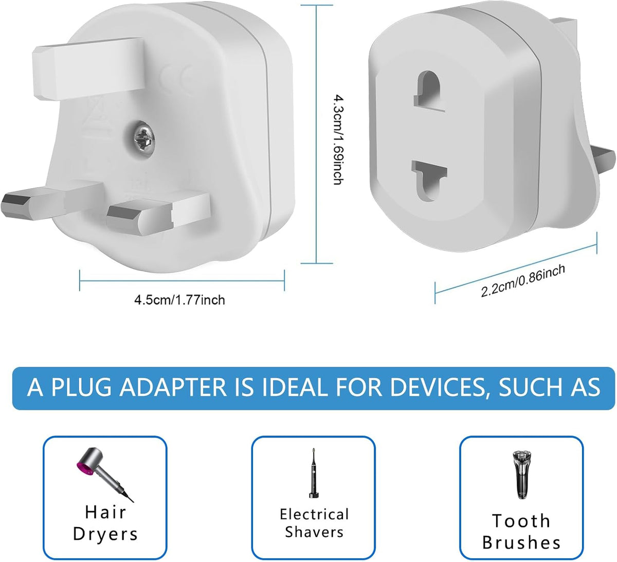 2 Pack Shaver Adapter Plug UK, Electric Toothbrush Adapter Plug UK, Toothbrush Adapter Plug UK, Bathroom Plug Adaptor UK, Plug for Toothbrush Charger UK