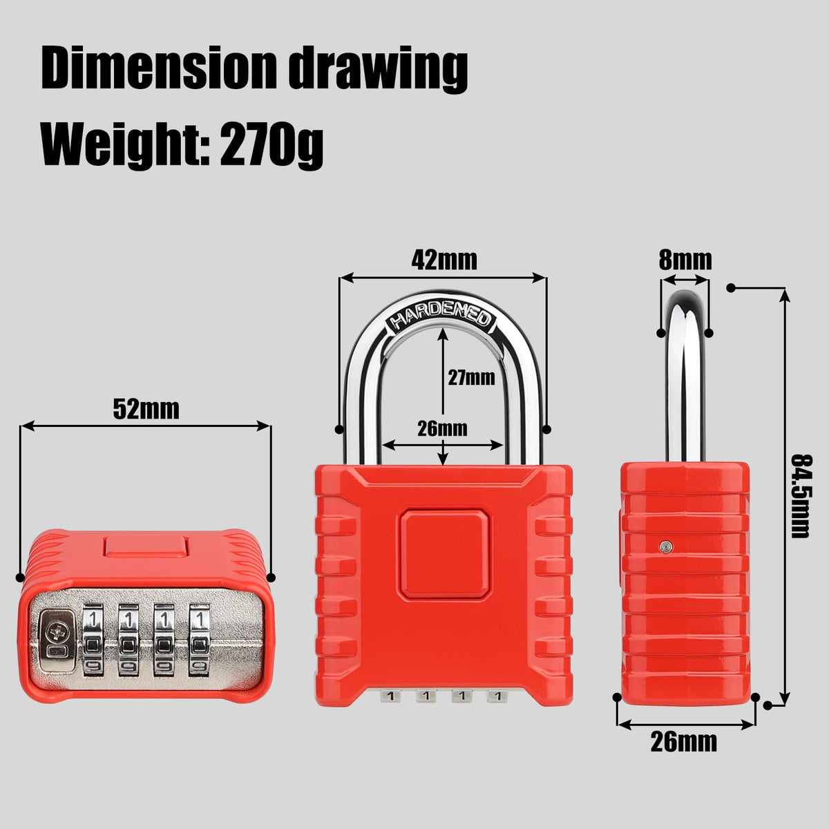 Diyife Large Heavy Duty Combination Padlocks Outdoor, 52mm Weatherproof