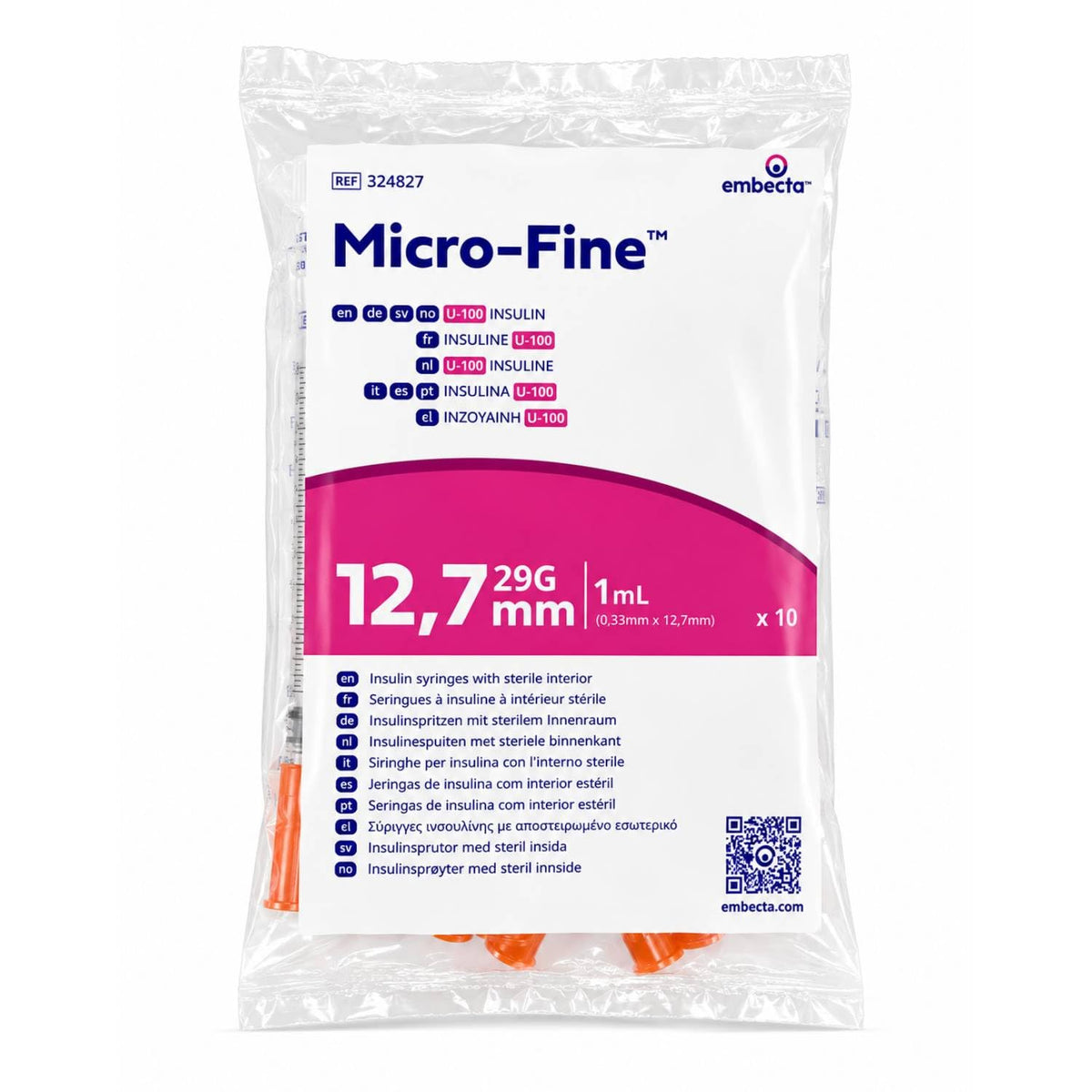 Embecta Micro-Fine 0.5ml U-100 with 30G 8mm Syringe | Multipurpose Use Syringe | Model No: 324825 | Latex-Free, CE Certified, Pack of 10