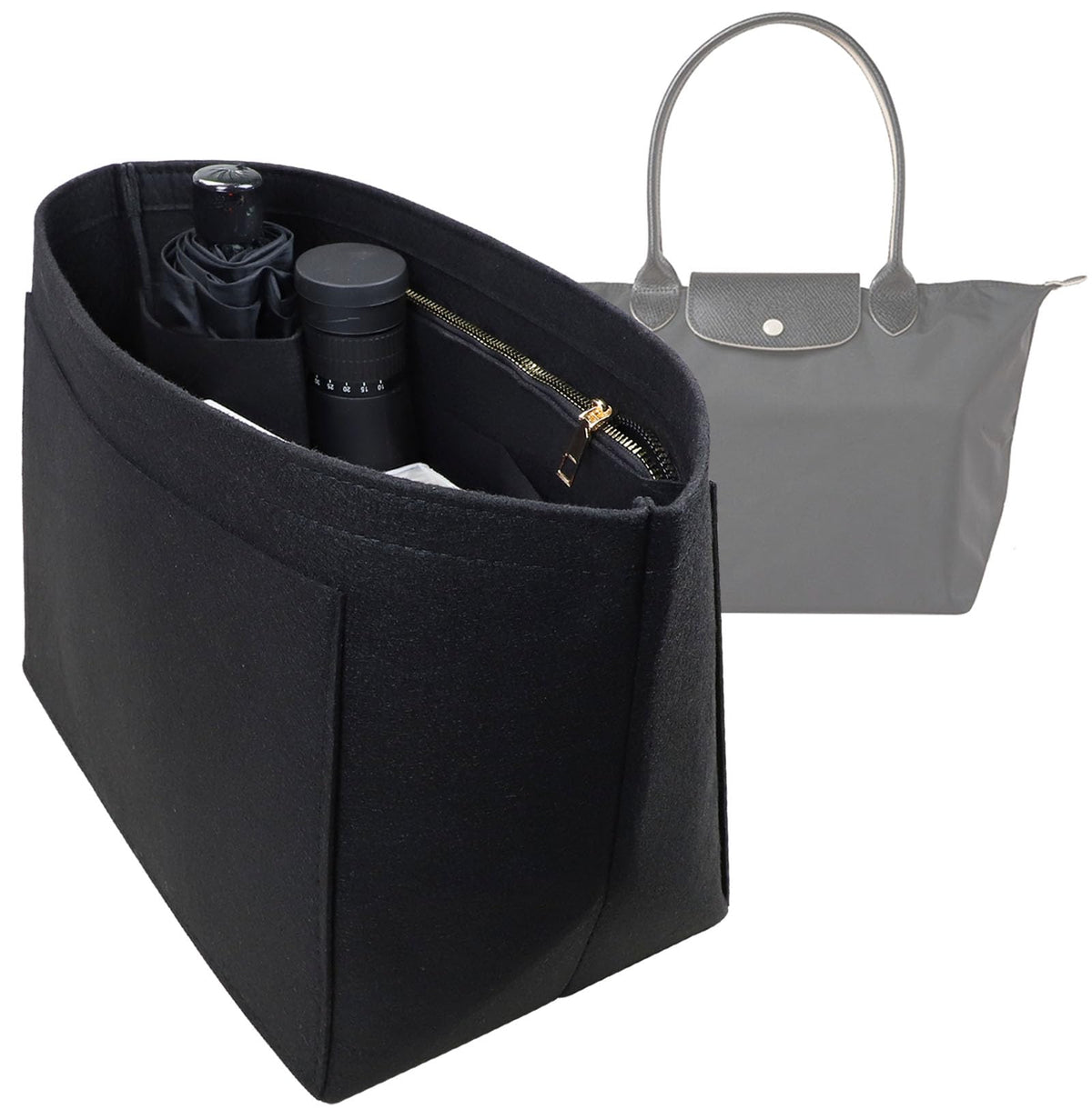 Lckaey tote bag organizer insert for Longchamp le pliage large tote insert felt purse zipper bag organizer 1028pink-S
