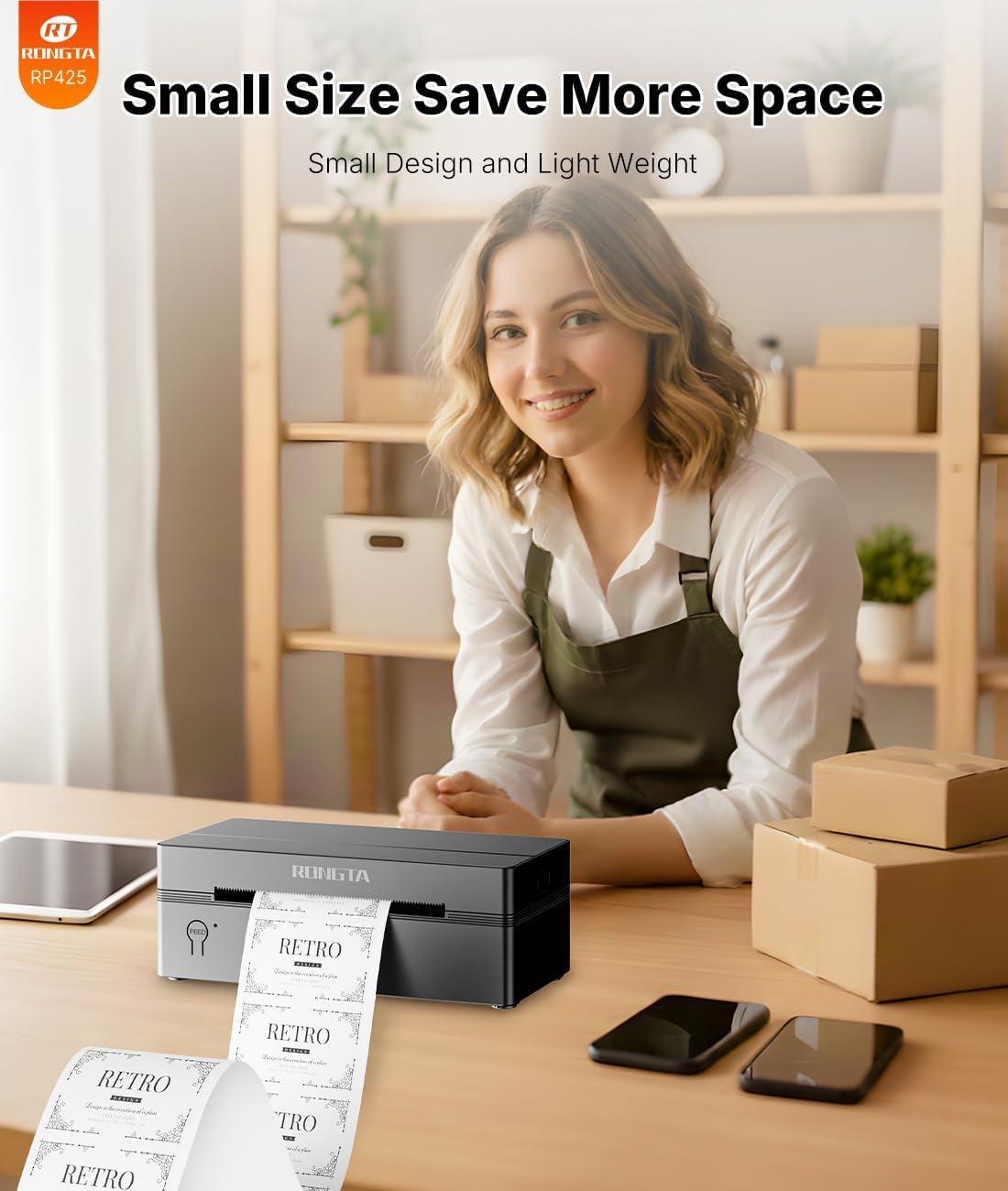 Rongta Bluetooth Thermal Shipping Label Printer, Wireless 4x6 Label Printer for Postage, Address (RP425)